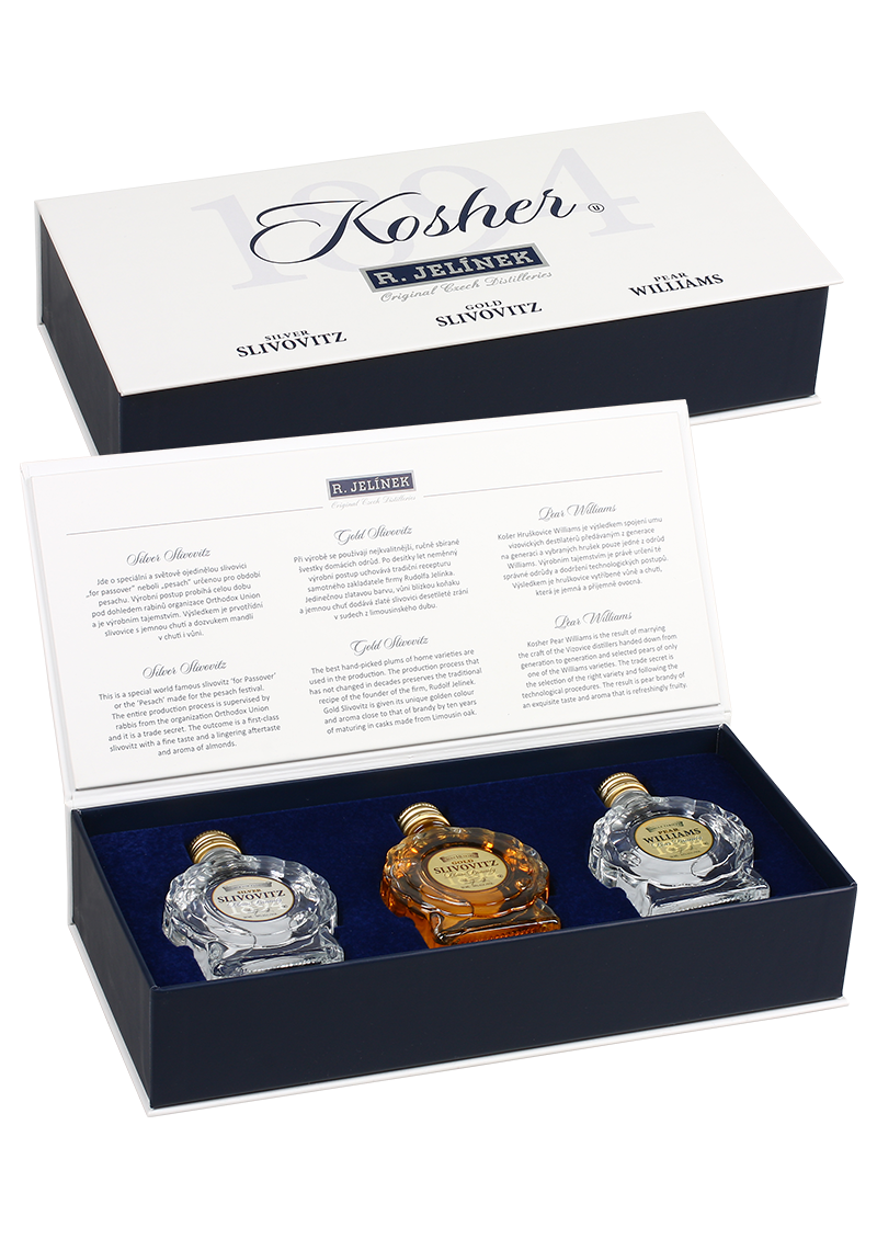 Potěšte své blízké dárkovým balením miniatur kosher destilátů vznikajících pod dohledem zástupců židovské organizace udílející košer certifikát.